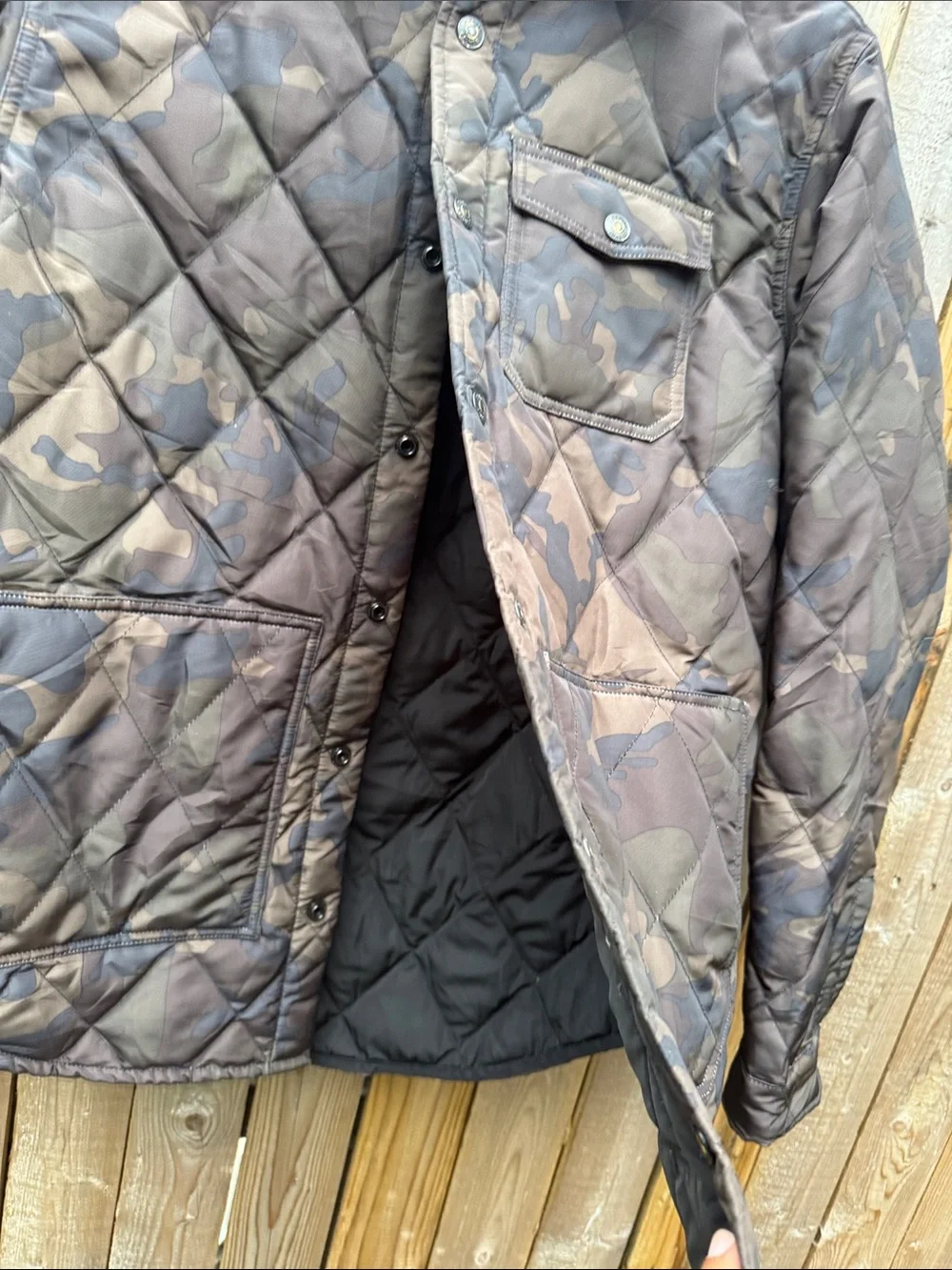 Quilted Camouflage Button-Front Jacket - Brown/Tan